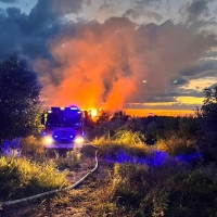 Pożar sterty siana w okolicach Szymanowa 7.VIII.22 r.